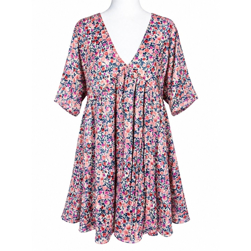 Lulus Pink Floral Open Back Babydoll Mini Dress Size Large Cottagecore Romantic